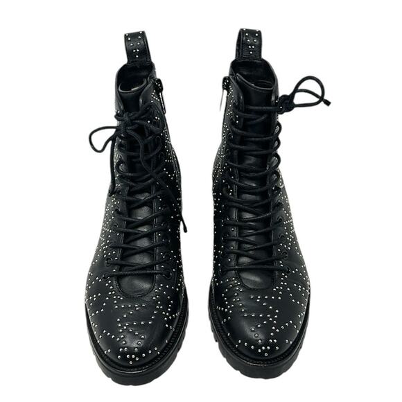 Jimmy Choo Cruz Leather Star Studded Combat Boots Black Size 37.5 - Picture 3 of 11